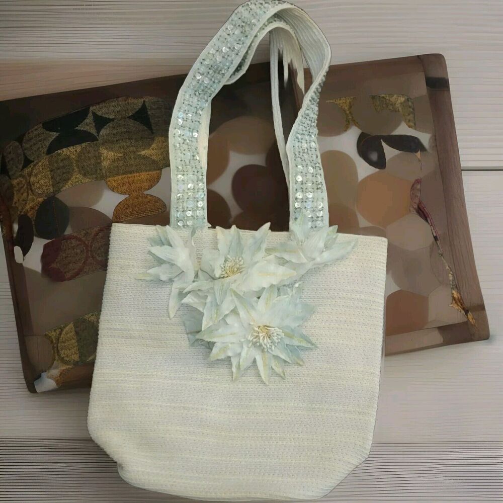 Whittall & Shon Coquette White Flower Handbag Tote Bag Shoulder Purse Wedding